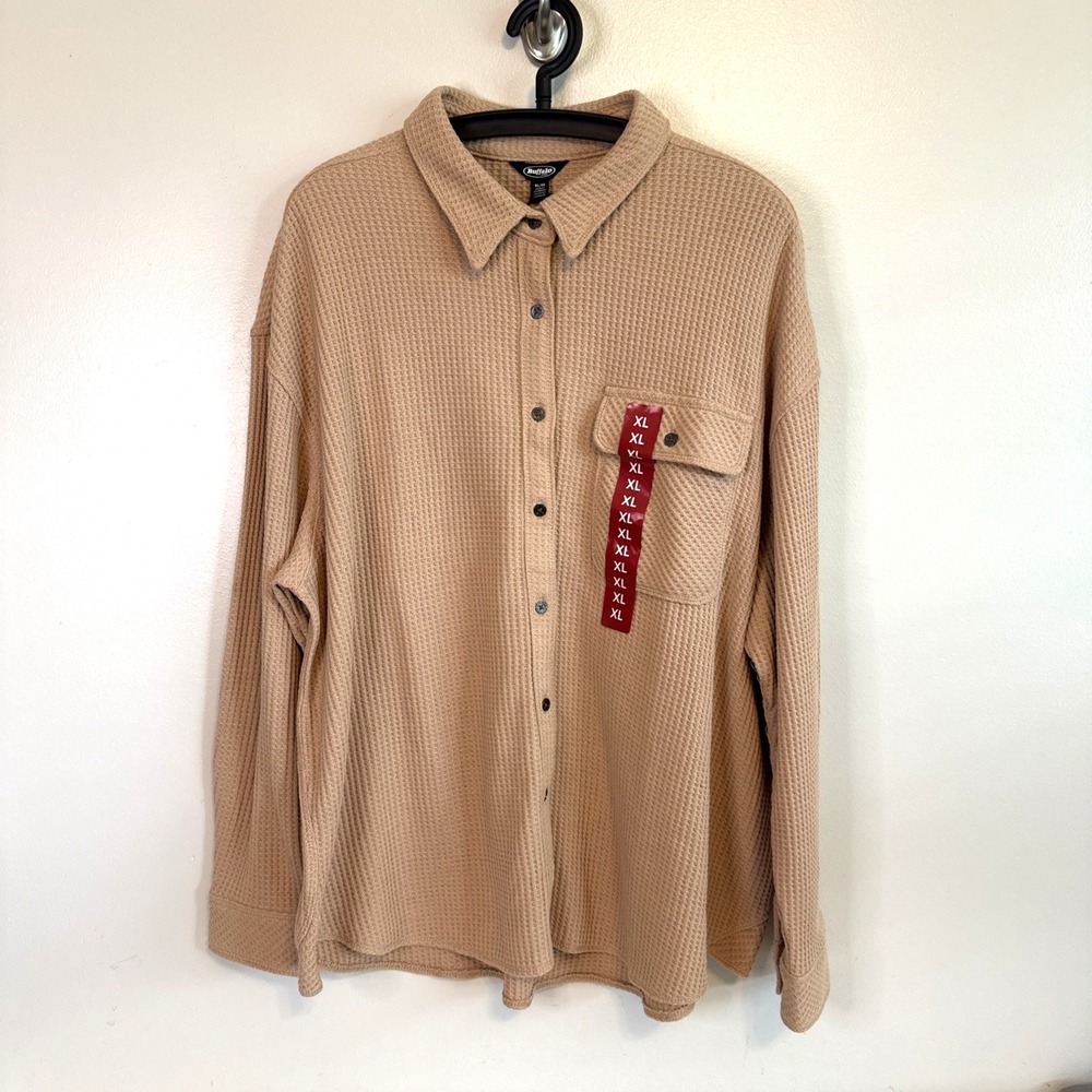 NWT Buffalo Jeans Button Thermal Shirt Jacket Size XL Long Sleeve Waffle Knit